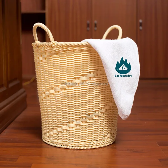 handmade plastic basket hamper basket pp rattan round laundry