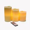 Christmas Festival 3 Pieces Flameless Realistic LED Candle White Pillar Set Made Real Wax With Remote Control