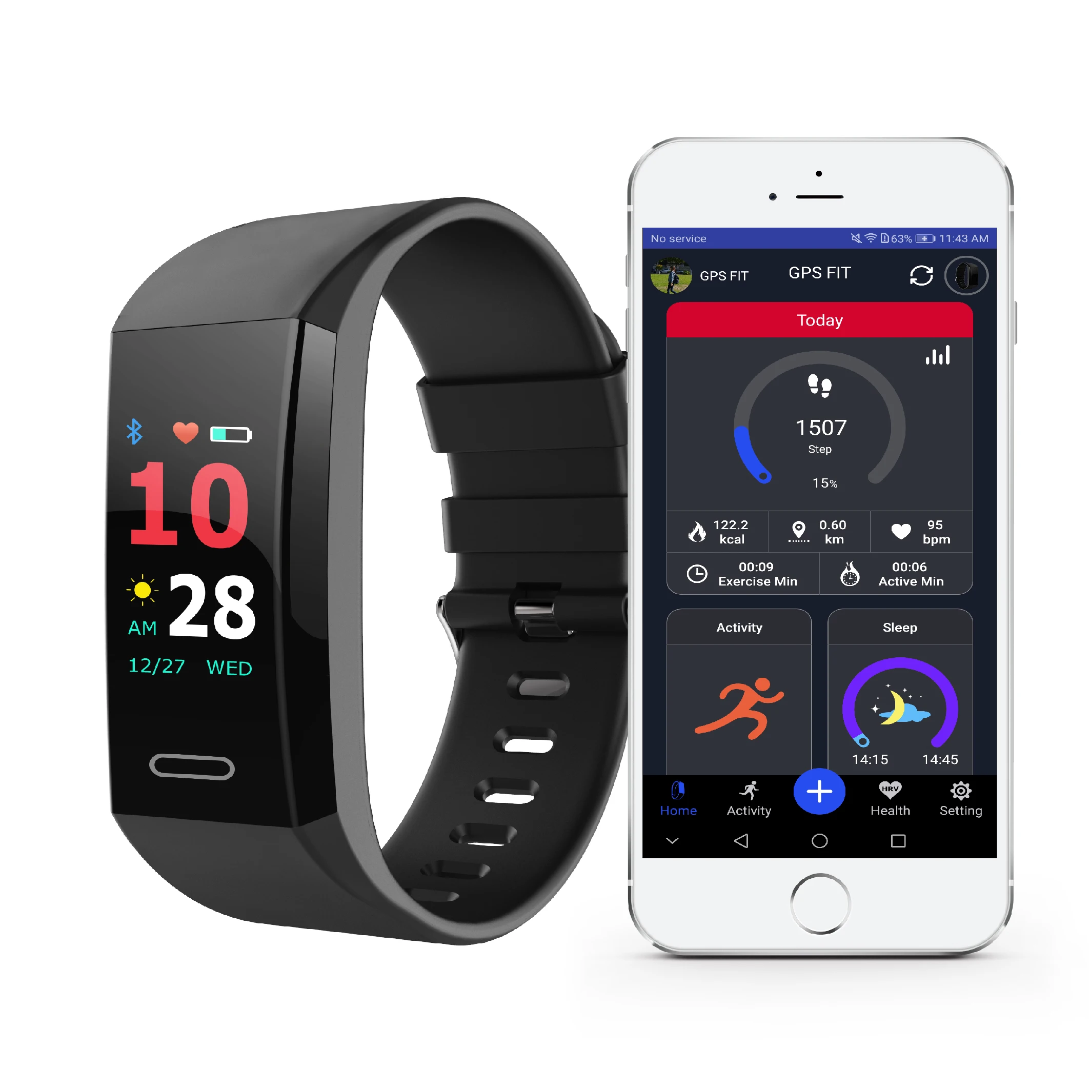 

J-Style New Innovation GPS Heart Rate HRV BP Stress Monitoring Fitness Tracker Watch with Built-in USB Charger IP67 Waterproof, Black, red, slate, or oem color