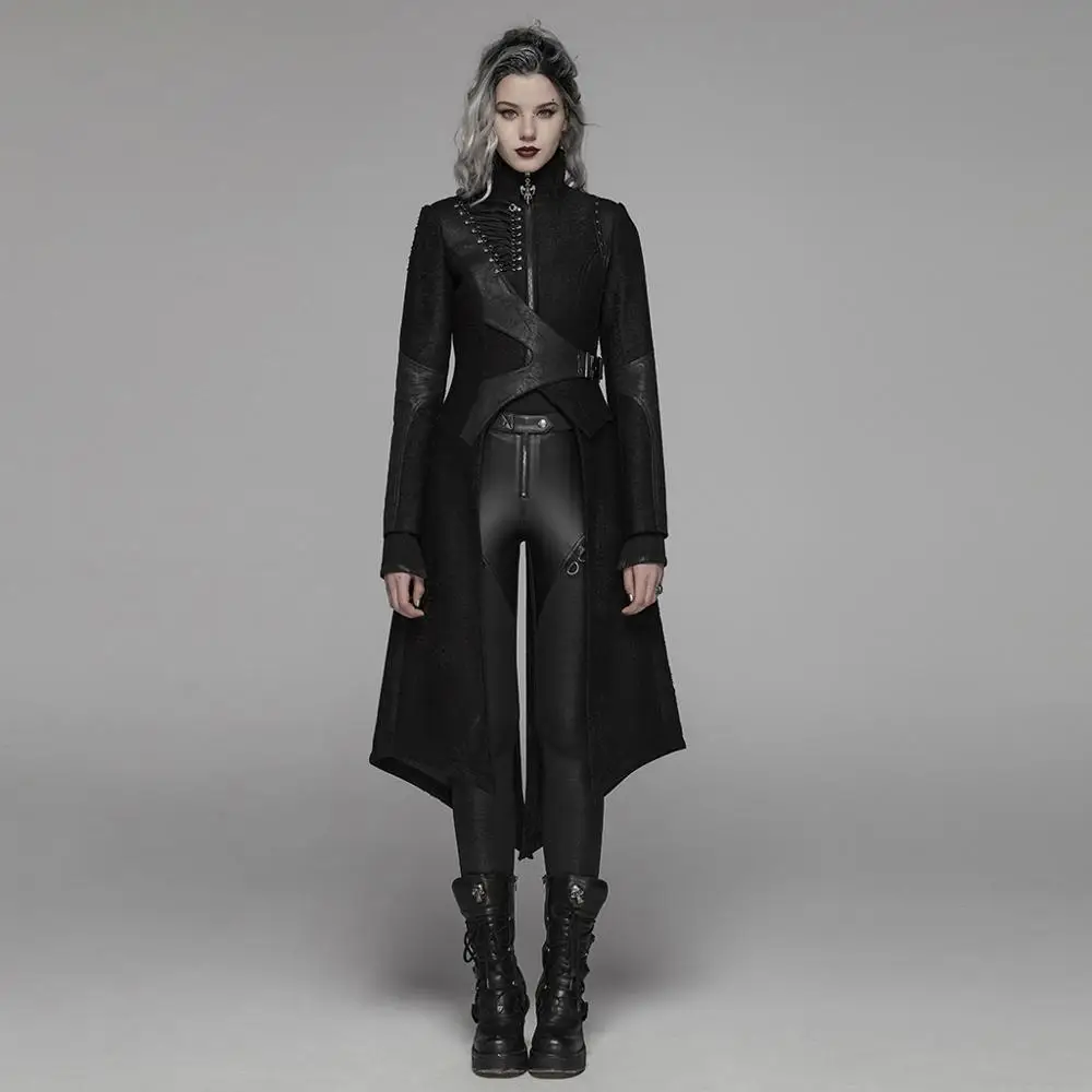 WY-1061 2019 punk women long Jacket black stand collar irregular coat clothing 
WY-1061 2019 punk women long Jacket black stand collar irregular coat clothing