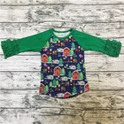 Milk Silk Christmas 3/4 Sleeve Kids Girls Shirts Tops Wholesale Toddler Clothing Icing Ruffle Boutique Tops For Babies