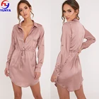 New model woman clothing pink casual satin long sleeve maxi girl shirt dress