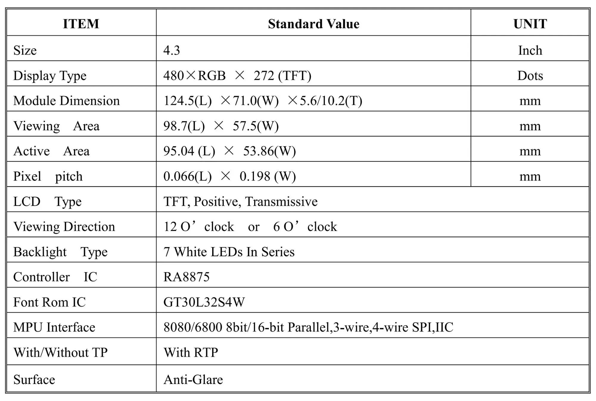 4 3 Inch 480x272 Tft Lcd With Pcba And Resistive Touch Screen Display