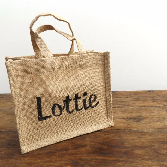 personalised natural handprint burlap wedding gift tote hessian