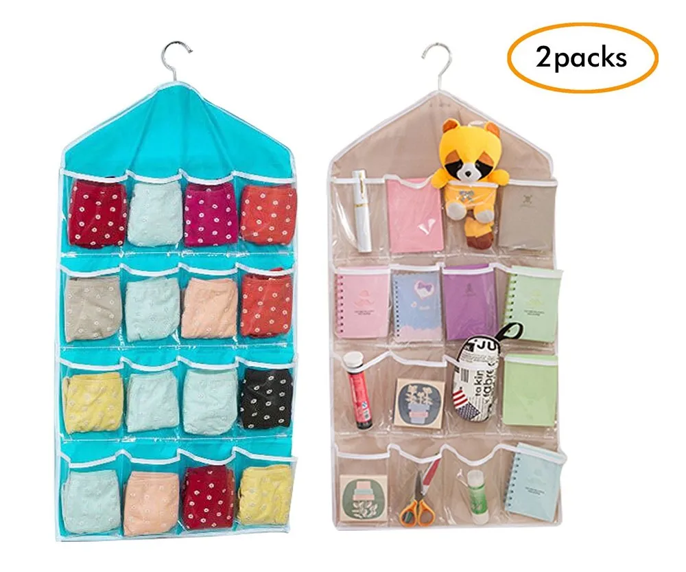16 Transparent Pockets Hanging Closet Organizers Durable Door Wall