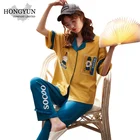 blue lacework ornament cheap sleepwear wholesale cotton pajamas women plus size pajamas Cartoon girl pattern