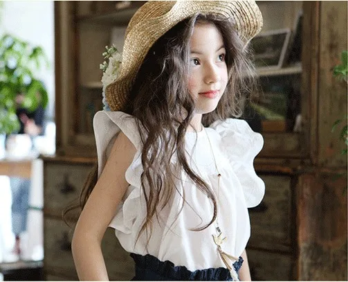 Korean fashion Cute Princess Doll cotton fly sleeve shirt for girls kids blouse