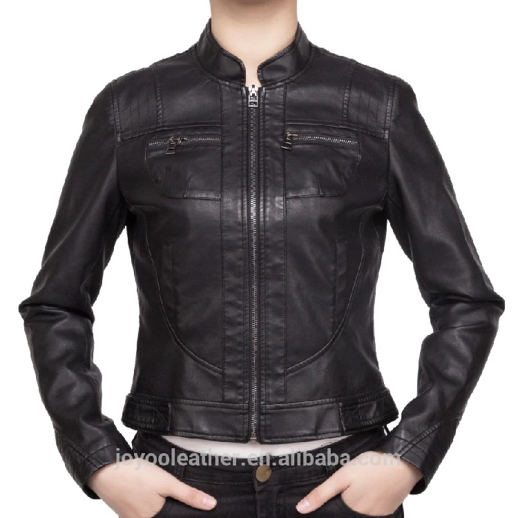 JOYOO RAMISU clothes wholesale pu synthetic leather jacket for women