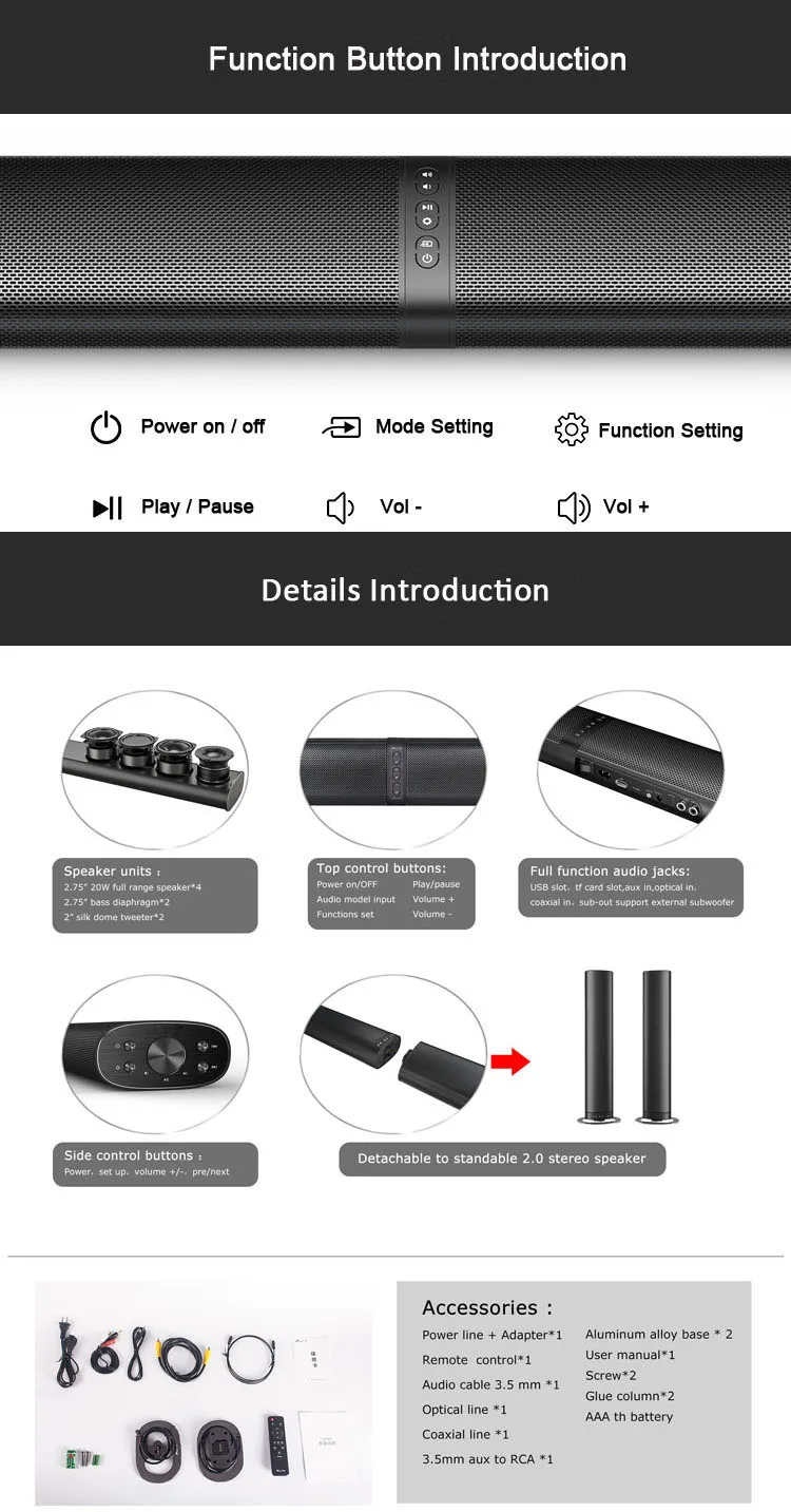 Hi-FiD Detachable Bluetooth Soundbar Subwoofer Speaker - ANKUX.COM