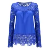 Women Solid Lace Blouses Plus Size Crochet Stitching Embroidery Floral Sexy Chiffon Cool Blouse Long Sleeve Shirts Tops