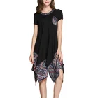 Women Short Sleeve Floral T-Shirt Irregular Patchwork Dress