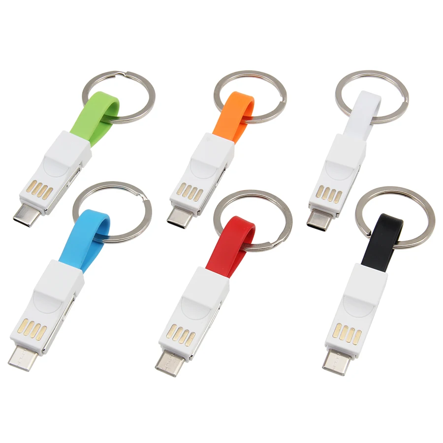 12cm Mini 3 in 1Keychain USB Cable Micro USB Type C For iPhone iPad Fast Charging Data Sync Cord - ANKUX Tech Co., Ltd
