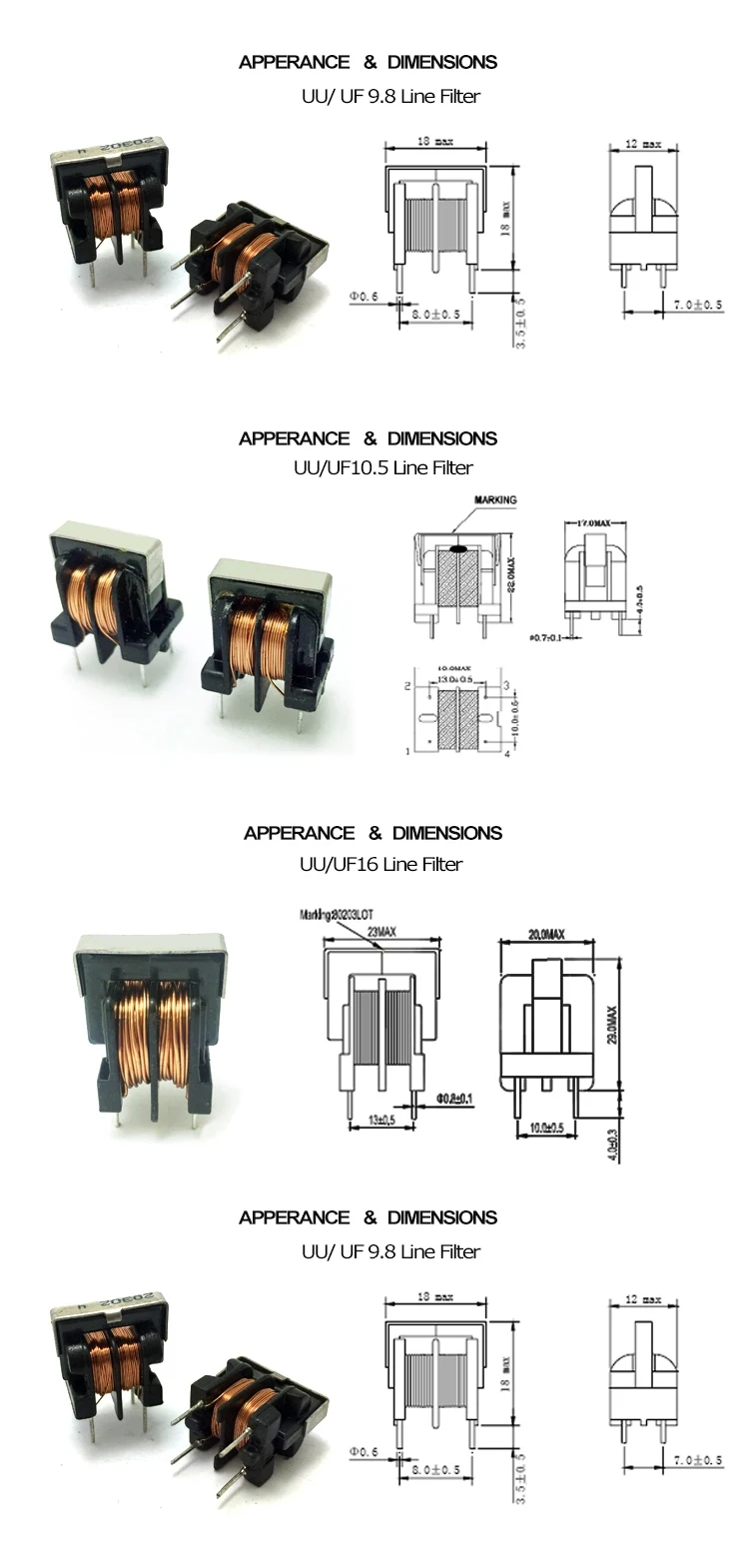 uu16 filter power inductor