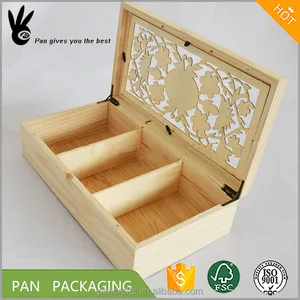 pine wood natural color tea bag gift packaging box/ laser