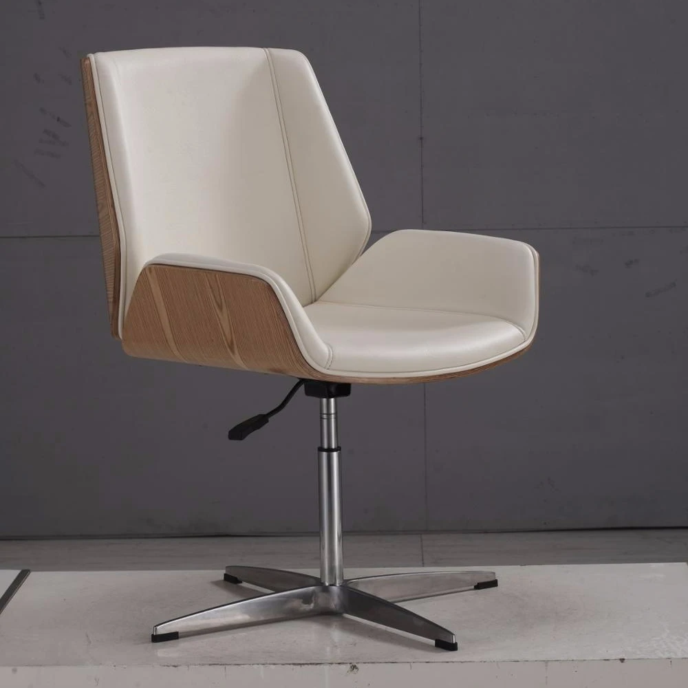 BENO современный стиль прочный Исполнительный белый кожаный поворотный офисный стул деревянный низкая спинка для офиса