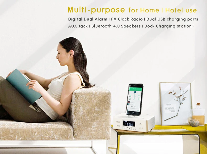 LCD Display Dock charging station Wireless speaker dock with FM alarm clock handsfree Dock speaker with remote control - ANKUX.COM
