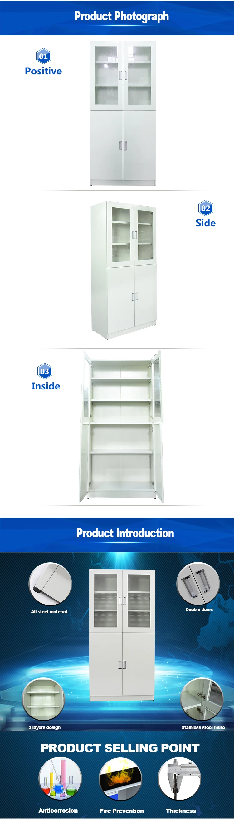 Wholesale Metal Laboratory Chemicals Storage Cabinet Cheap and for Hospital Medical Store