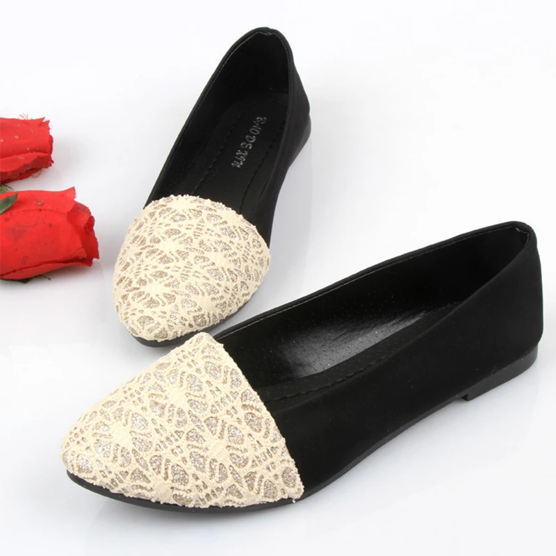 new 2015 fashion high quality lace vintage women flat shoes point toe women's spring summer autumn single shoes