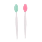 Double-sided soft silicone dog gentle dental pet brushes kit with curved long handle