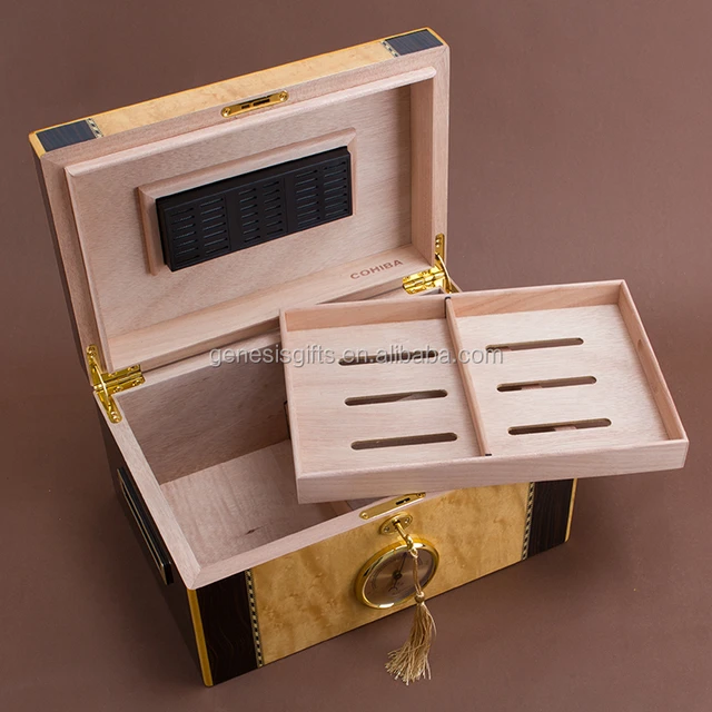 high gloss burl wood grain handmade cigar humidor cohiba with