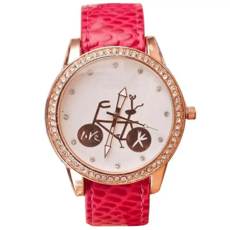 Delicate Womens Vintage Bicycles PU Leather Band Casual Quartz Wrist Watch nor5829