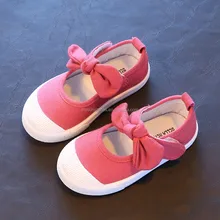 Size 21-30 Hot Pink Children Girls Shoes Cute Bowknot Princess Child Shoes 2017 Candy Color Kids Wholesale Canvas Shoes