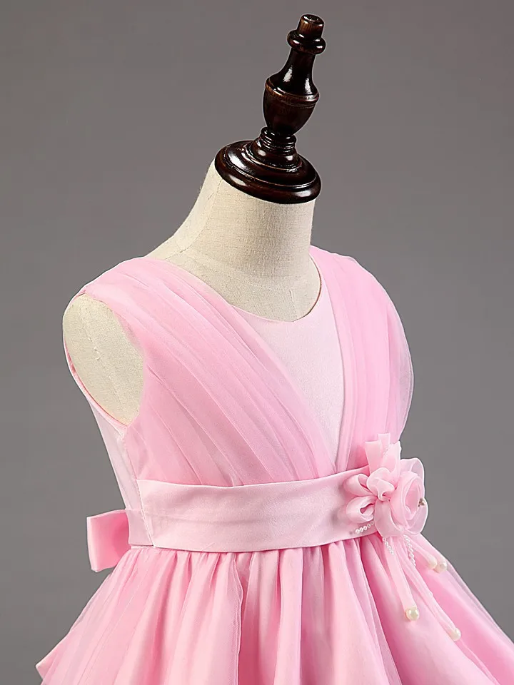 2015 Free shipping sleeveless flower girl dancing dress party baby girl christening dress kids baby birthday Christmas dresses