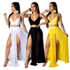 Women 2 Piece Dress Outfits Sleeveless Cami Crop Top and Maxi Split Skirt Set G0182