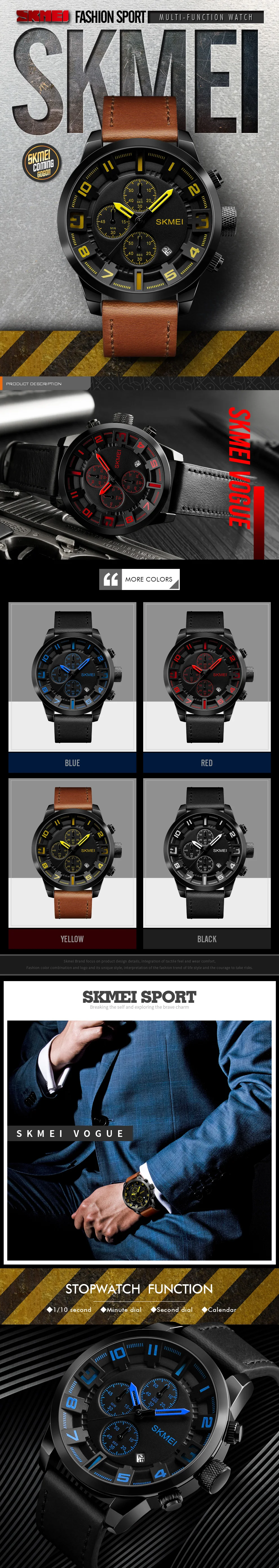 SKMEI 1309 Men Casual Custom Analog Watch Waterproof Quartz Leather Wrist Watches