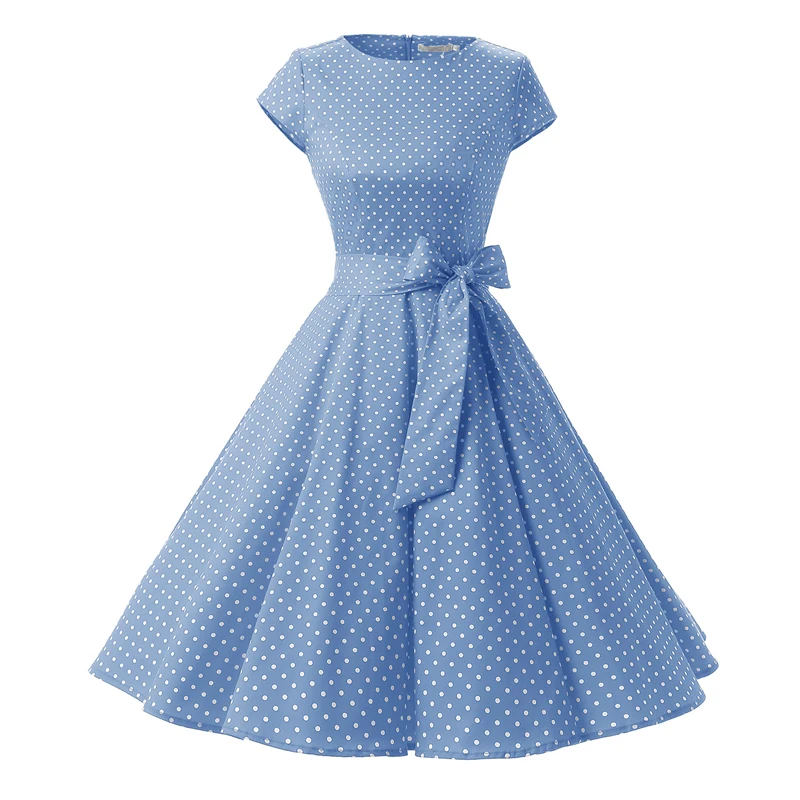 

Women's Polka Dot Casual Dress 1950s Vintage Retro Rockabilly Cheap Short Blue Dress, Sky-blue dot