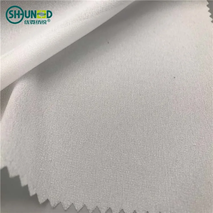 Chinese manufacturer best selling cheap 100% polyester double dot pa coating fusing fabric plain weaving woven interlining