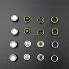 Factory supply colored printing pearl decorative metal prong ring snap button