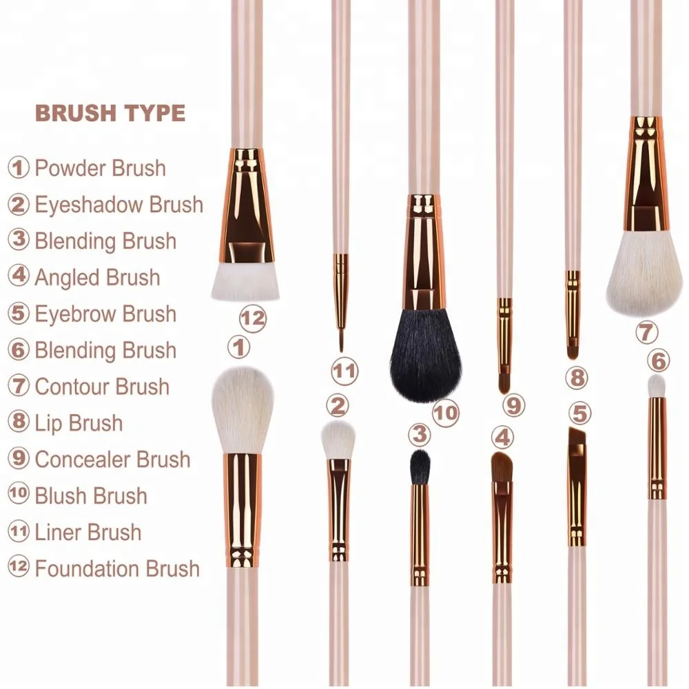 fashionable professional mini cute 12 high quality with 2019 roll bag rose gold cosmetic brush set