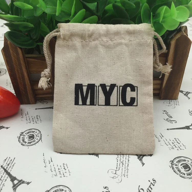 small custom printed cotton muslin bag drawstring