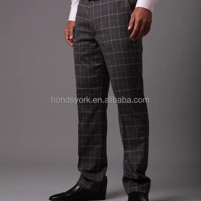 bespoke high quality wool brown checks men pants/trousers