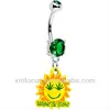 2013 new design Green Gem Wake and Bake Sunshine Pot Leaf Belly Ring body jewelry