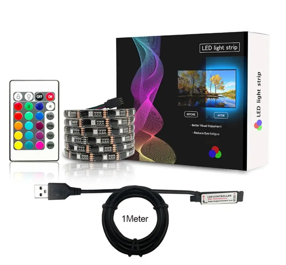 5050 DC5V IP65 Flexible RGB TV Backlight kit USB led Strip Light with 24 Key IR Remote Controller