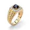 Genuine Midnight Blue Sapphire Silver Rings 18k Gold over Sterling Silver Men's Wedding Band
