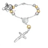 Stainless Steel Silver Yellow Gold Two-Tone Beads Religious Cross Rosary Bracelet