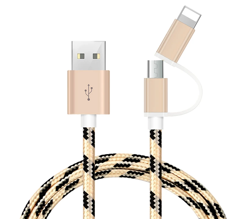 2018 Wholesale Mobile Phone 2 In 1 Metal Head Braided Micro Usb Cable for Iphone and for Samsung, Gold/silver/black/rose gold/rose red/blue
2018 Wholesale Mobile Phone 2 In 1 Metal Head Braided Micro Usb Cable for Iphone and for Samsung, Gold/silver/black/rose gold/rose red/blue
