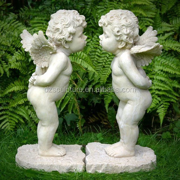 garden cherub decoration fiberglass winged baby boy angel statue