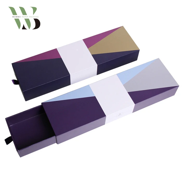 purple surface customized printing drawer style gift box with