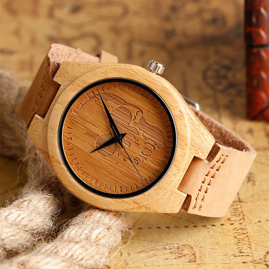 High Fashion Bamboo Natural Wood Watches Deer Moose Head Brown Standard Men Dress Watch Analog Round Clock Gift 2017 (33)