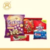 Plastic material packaging bag with back seal and easy tear mouth for biscuits