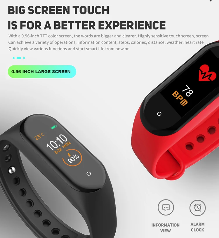 2019 latest Hot Sale Smartwatch M4 Heart Rate Sleep Smart Band Color Screen Smart Bracelet M4