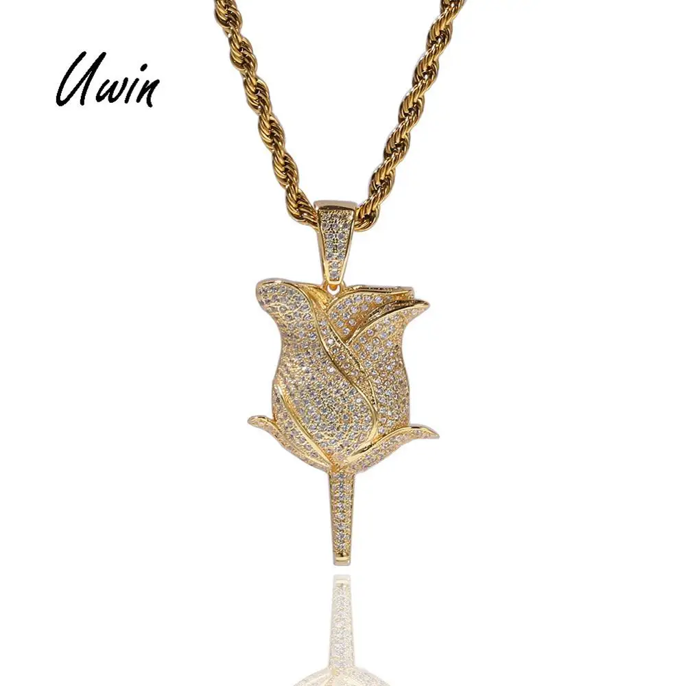 Uwin 2019 New Iced Out Rose Flower Pendant Gold Chain Necklace Men Charms Luxury Jewelry Copper CZ Stones Gift Hiphop Wholesale
Uwin 2019 New Iced Out Rose Flower Pendant Gold Chain Necklace Men Charms Luxury Jewelry Copper CZ Stones Gift Hiphop Wholesale