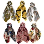 New Retro Women Ponytail Holder Scrunchies Satin Silk Hair Accessories Scarf Colorful Print Hair Tie
