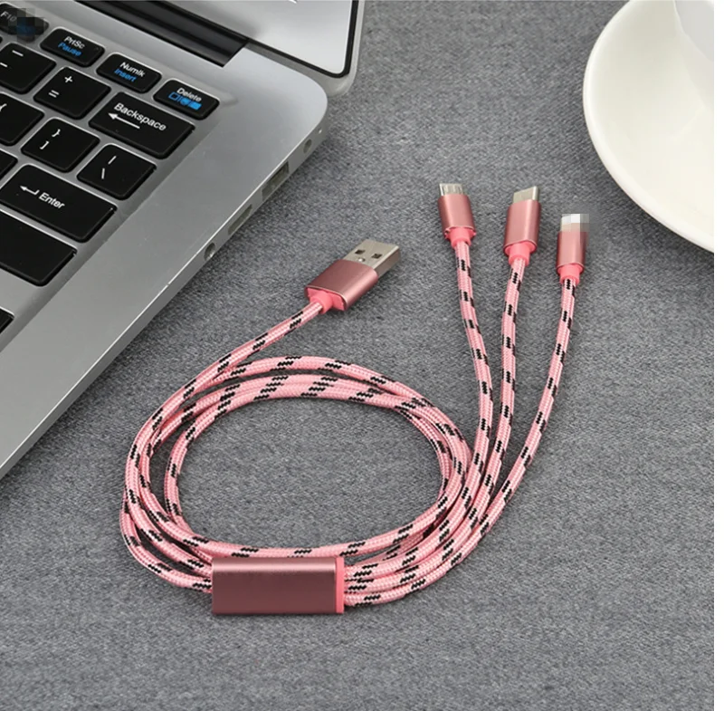 Golden SKY Colorful 3A Fast Charging Line Phone Charger USB Charging Nylon 1m Micro USB Type-C IOS Cable 3 in1 Data Line - ANKUX.COM