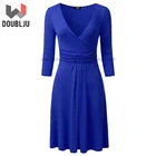 Women's Deep V Neck Short Sleeve Unique Cross Wrap Casual Flared Midi Dress(AWDSD0641)