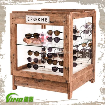 Wood Whisky Display Cabinet Countertop Sunglasses Display Case